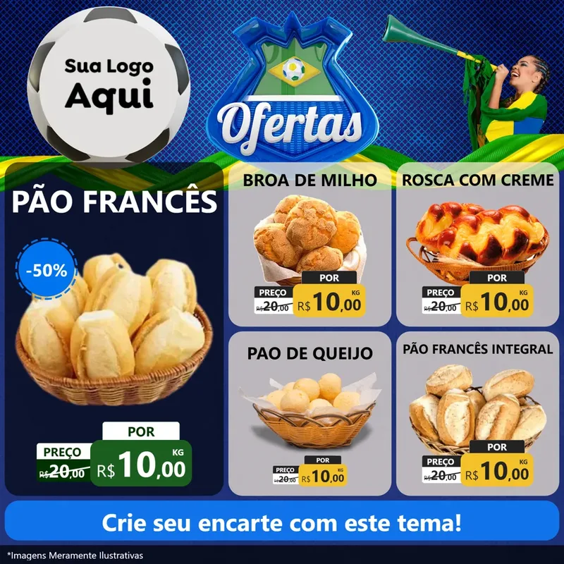 Modelo de Rede Social para Feed Facebook com o tema Ofertas (Futebol) para Padaria