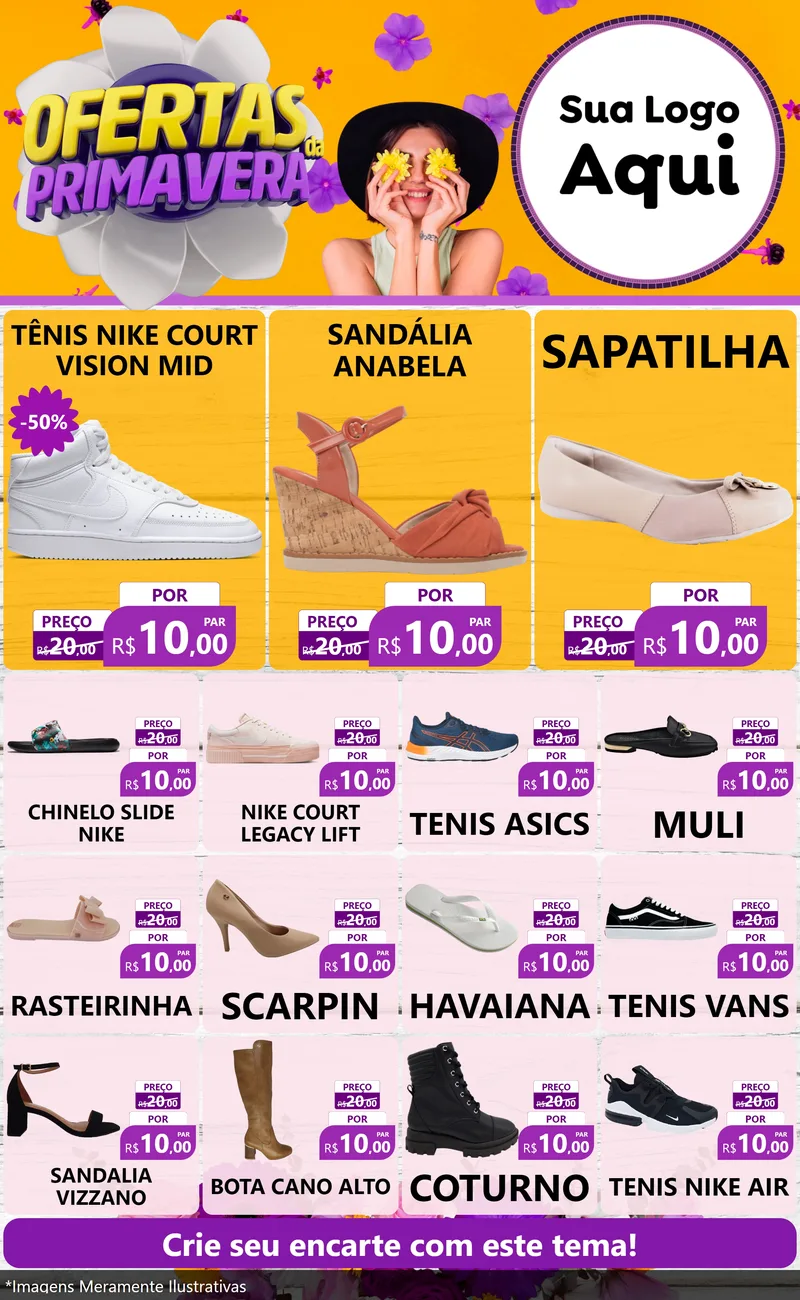 Modelo de Encarte para Encarte Grande com o tema Ofertas Da Primavera para Calçados