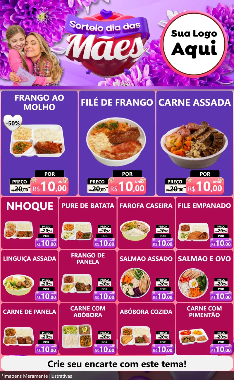 Modelo de Encarte para Encarte Grande com o tema Sorteio Dia das Mães para Restaurante