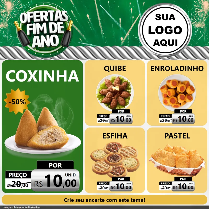 Modelo de Rede Social para Feed Facebook com o tema Ofertas Fim de Ano para Salgadaria