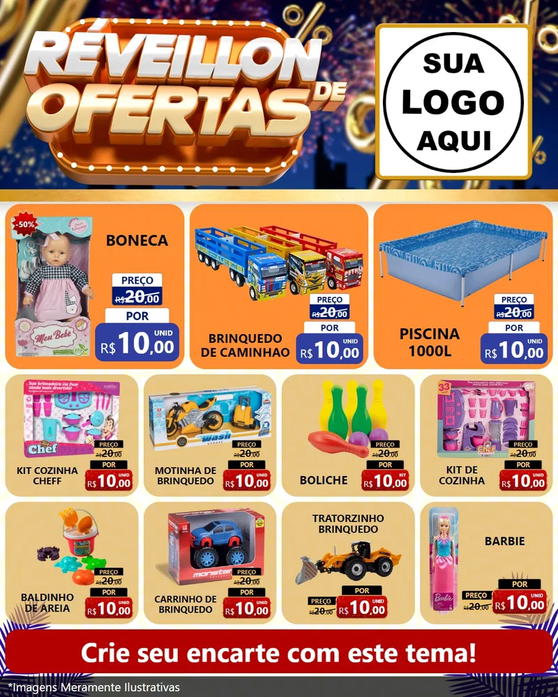 Modelo de Rede Social para Feed Instagram com o tema Réveillon de Ofertas para Brinquedos