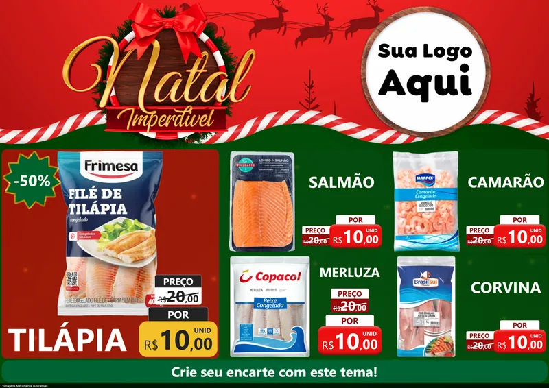 Modelo de Encarte para Encarte A4 Horizontal com o tema Natal Imperdível para Peixaria