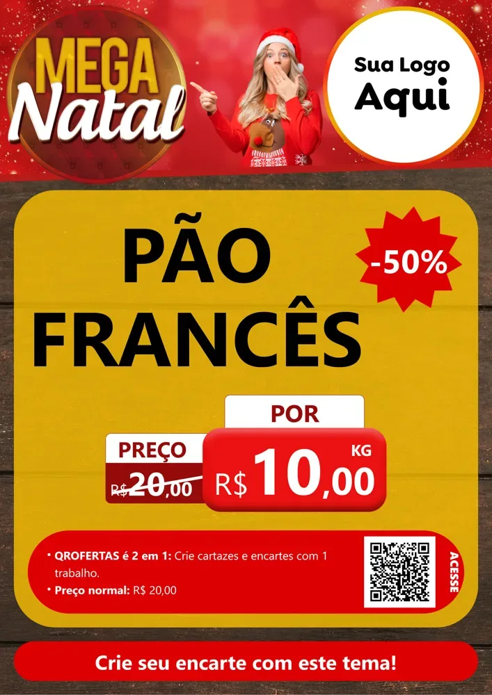 Modelo de Cartaz para Cartaz A4 Vertical com o tema Mega Natal para Padaria