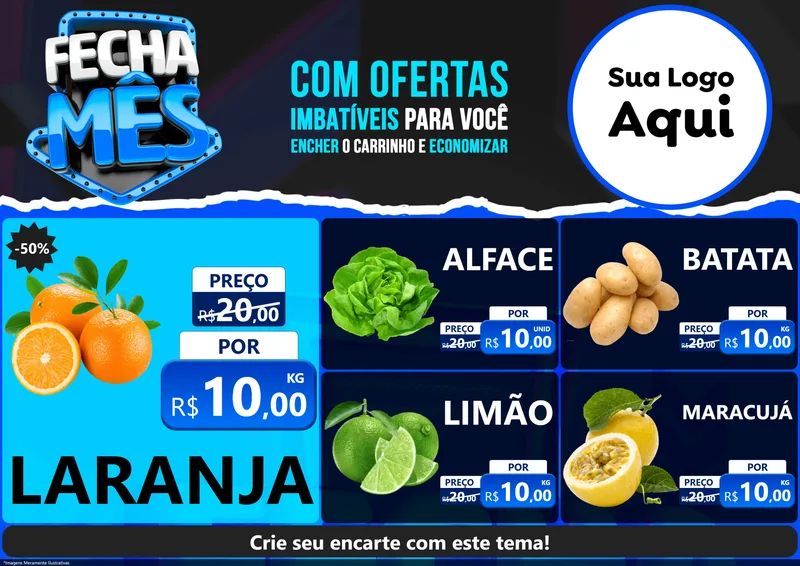 Modelo de Encarte para Encarte A4 Horizontal com o tema Fecha Mês para Hortifrúti