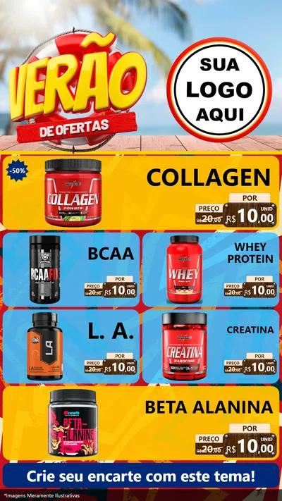 Modelo de TV para TV Vertical com o tema Verão de Ofertas para Suplementos alimentares