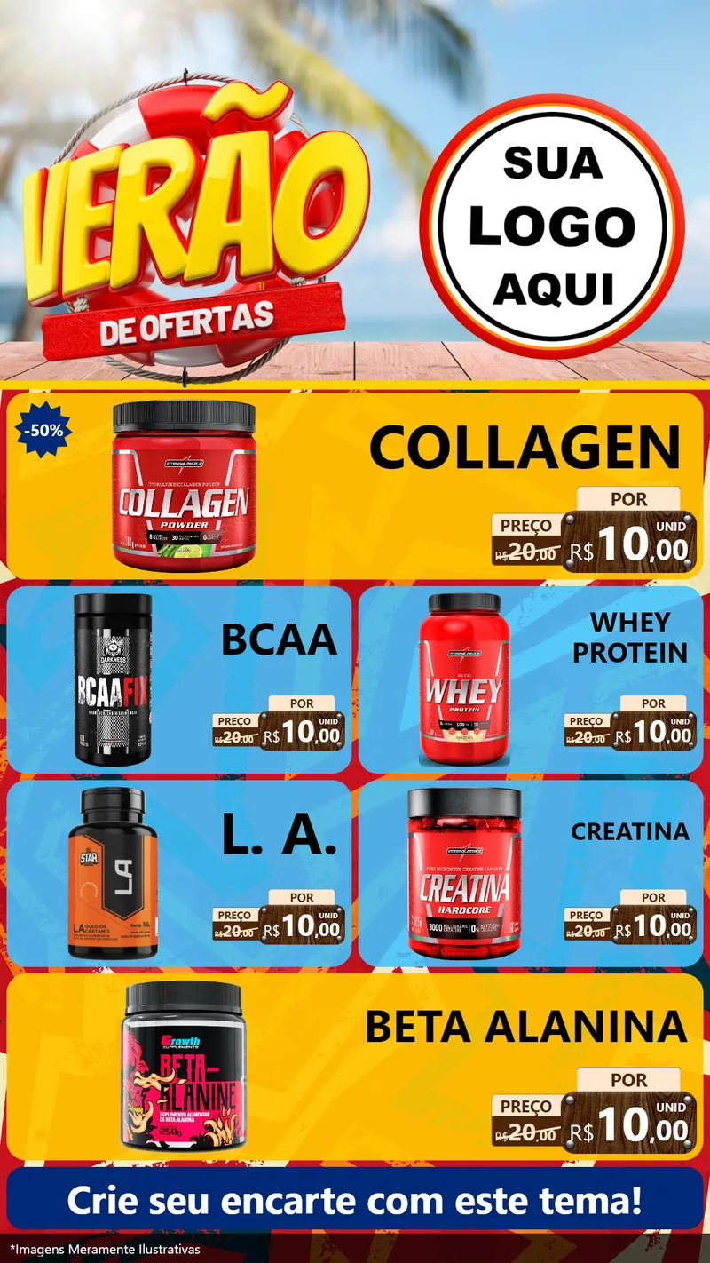Modelo de TV para TV Vertical com o tema Verão de Ofertas para Suplementos alimentares