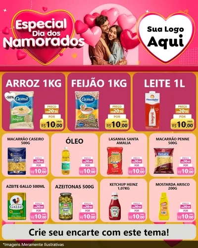 Modelo de Rede Social para Feed Instagram com o tema Especial Dia dos Namorados para Supermercado