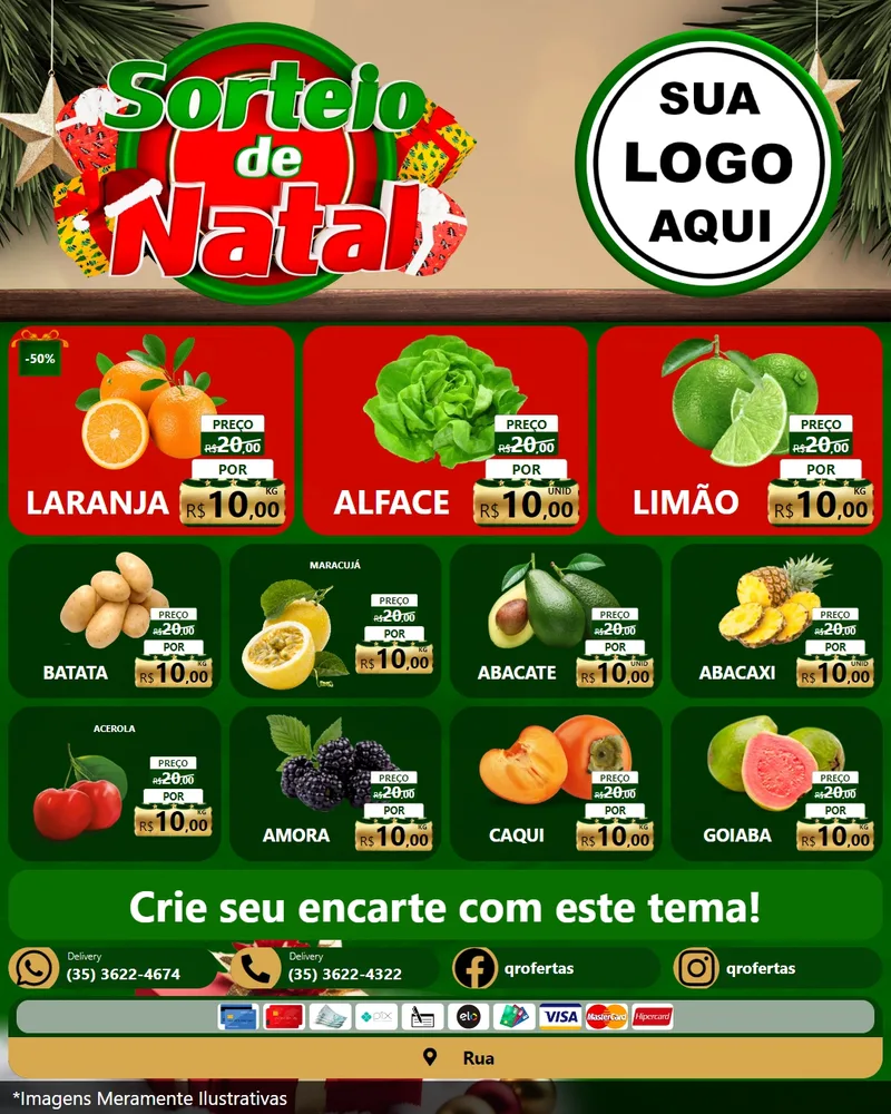 Modelo de Rede Social para Feed Instagram com o tema Sorteio de Natal para Hortifrúti