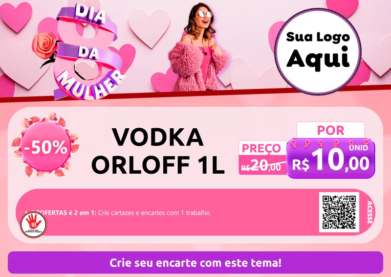 Modelo de Cartaz para Cartaz A4 Horizontal com o tema Dia da Mulher para Distribuidora de bebidas