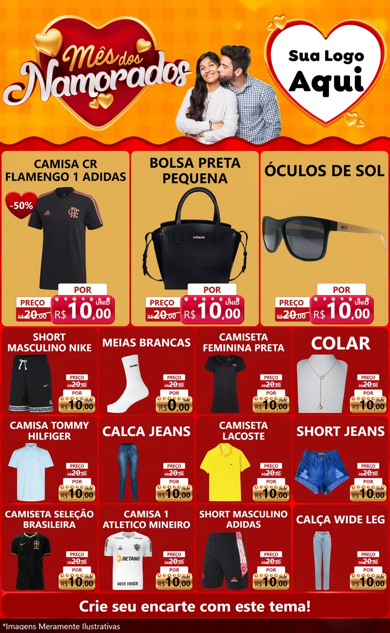 Modelo de Encarte para Encarte Grande com o tema Mês dos Namorados para Roupas e acessórios