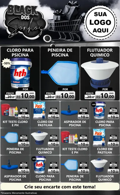 Modelo de Encarte para Encarte Grande com o tema Black dos Sonhos para Produtos para Piscina