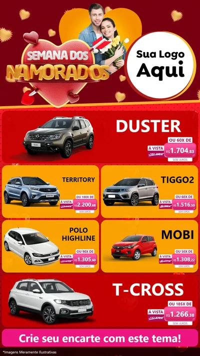 Modelo de TV para TV Vertical com o tema Semana dos Namorados para Concessionaria de Carros