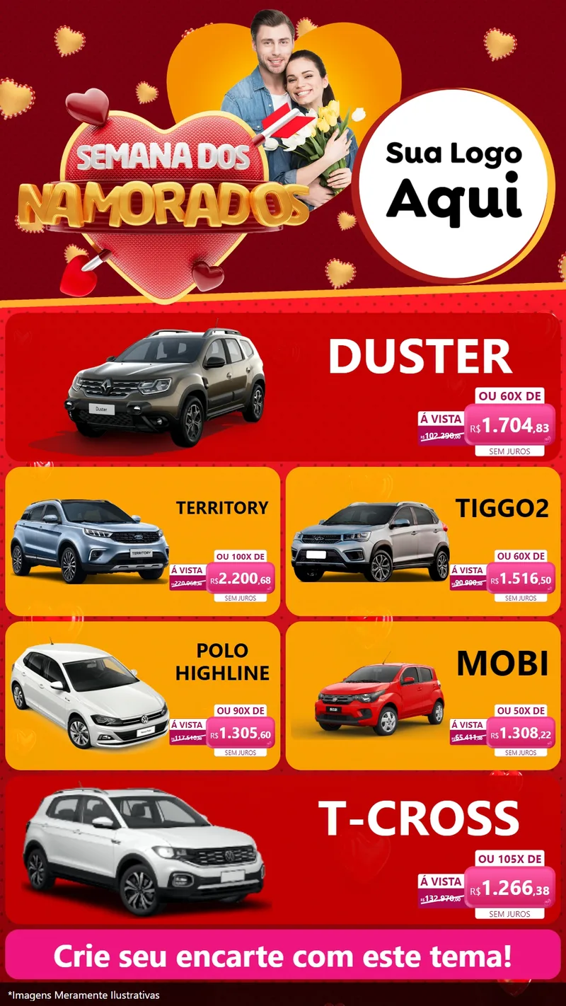 Modelo de TV para TV Vertical com o tema Semana dos Namorados para Concessionaria de Carros