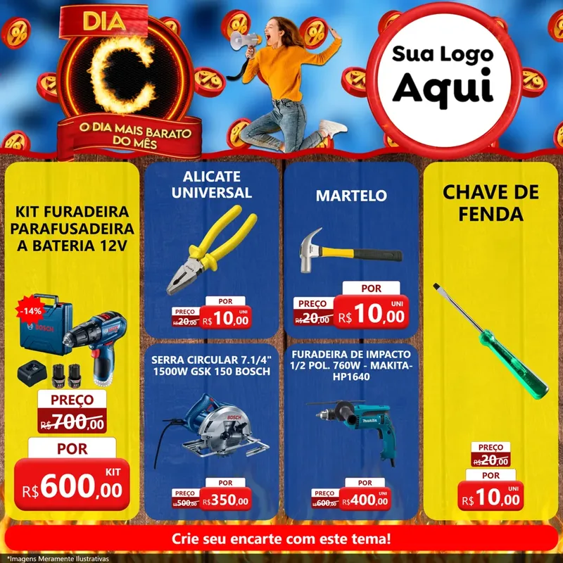 Modelo de Rede Social para Feed Facebook com o tema Dia C - O Dia Mais Barato Do Mês para Maquinas e Ferramentas