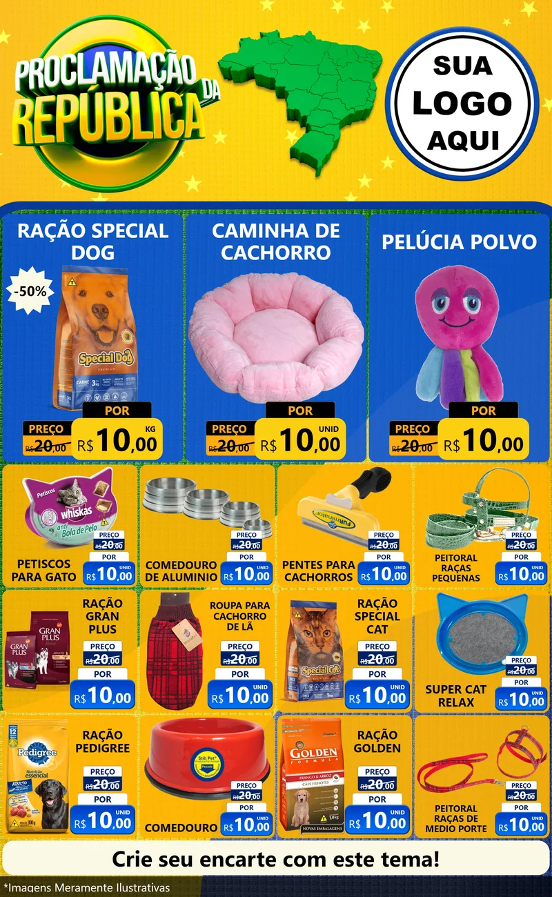 Modelo de Encarte para Encarte Grande com o tema Proclamação da República para Pet Shop