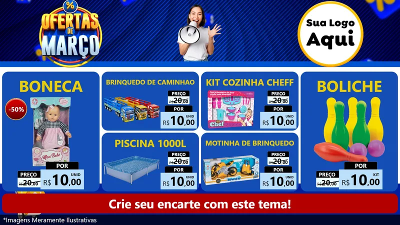 Modelo de TV para TV Horizontal com o tema Ofertas de Março para Brinquedos