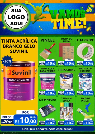 Modelo de Encarte para Encarte A4 Vertical com o tema Vamos Time! para Tintas e Ferramentas
