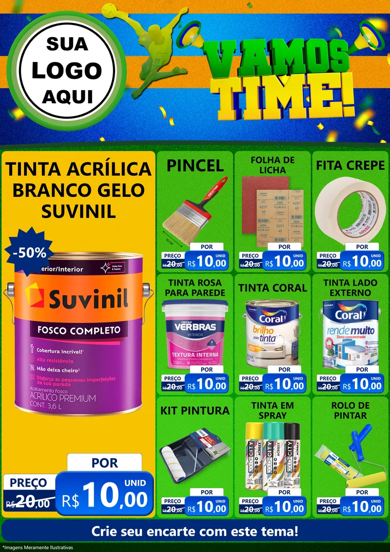 Modelo de Encarte para Encarte A4 Vertical com o tema Vamos Time! para Tintas e Ferramentas