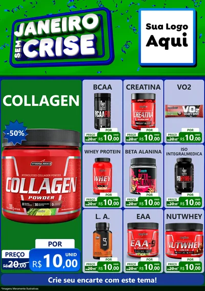 Modelo de Encarte para Encarte A4 Vertical com o tema Janeiro Sem Crise para Suplementos alimentares
