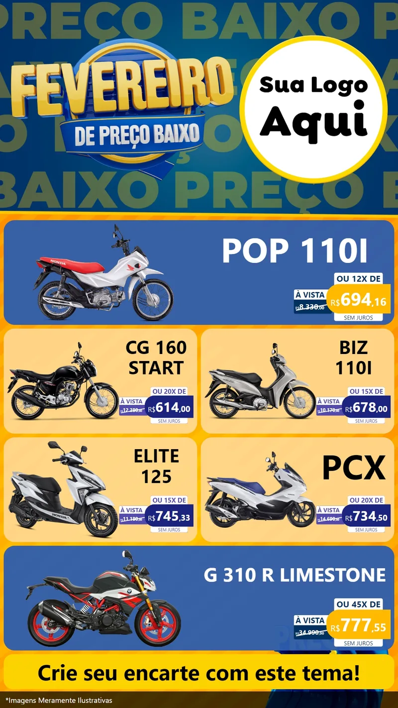 Modelo de TV para TV Vertical com o tema Fevereiro de Preço Baixo para Concessionaria de Motos