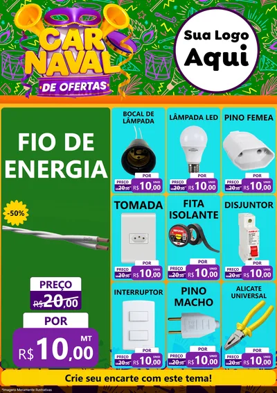Modelo de Encarte para Encarte A4 Vertical com o tema Carnaval de Ofertas para Materiais Elétricos