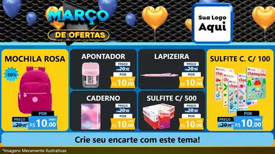Modelo de TV para TV Horizontal com o tema Março de Ofertas para Papelaria