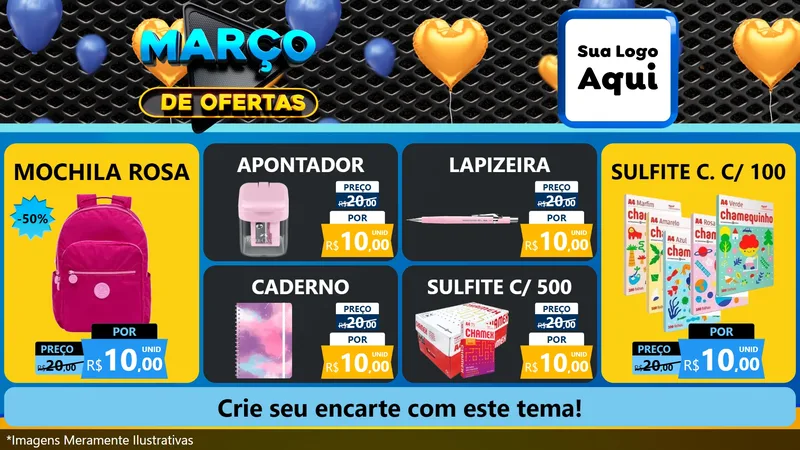 Modelo de TV para TV Horizontal com o tema Março de Ofertas para Papelaria