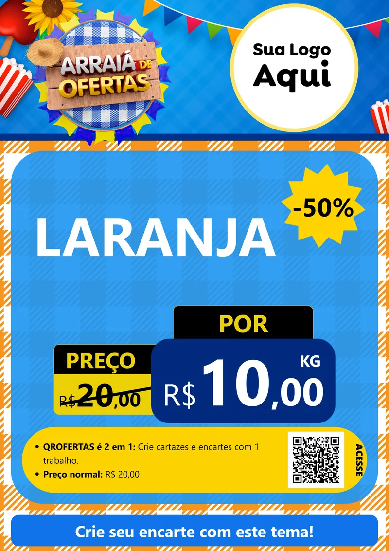 Modelo de Cartaz para Cartaz A4 Vertical com o tema Arraiá de Ofertas para Hortifrúti