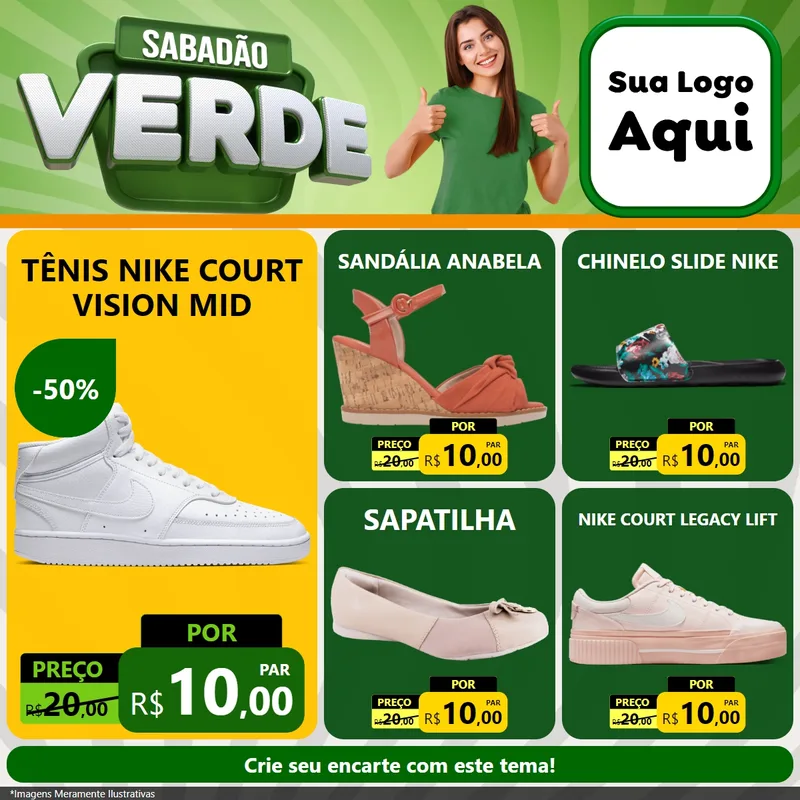 Modelo de Rede Social para Feed Facebook com o tema Sabadão Verde para Calçados