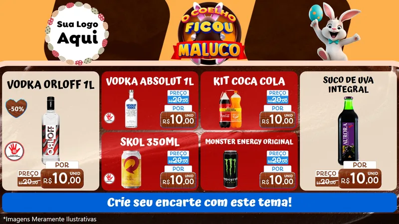 Modelo de TV para TV Horizontal com o tema O Coelho Ficou Maluco - Páscoa para Distribuidora de bebidas