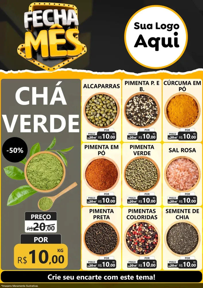 Modelo de Encarte para Encarte A4 Vertical com o tema Fecha Mês para Produtos Naturais