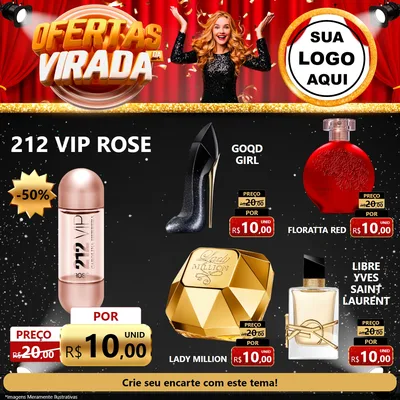 Modelo de Rede Social para Feed Facebook com o tema Ofertas da Virada para Perfumes