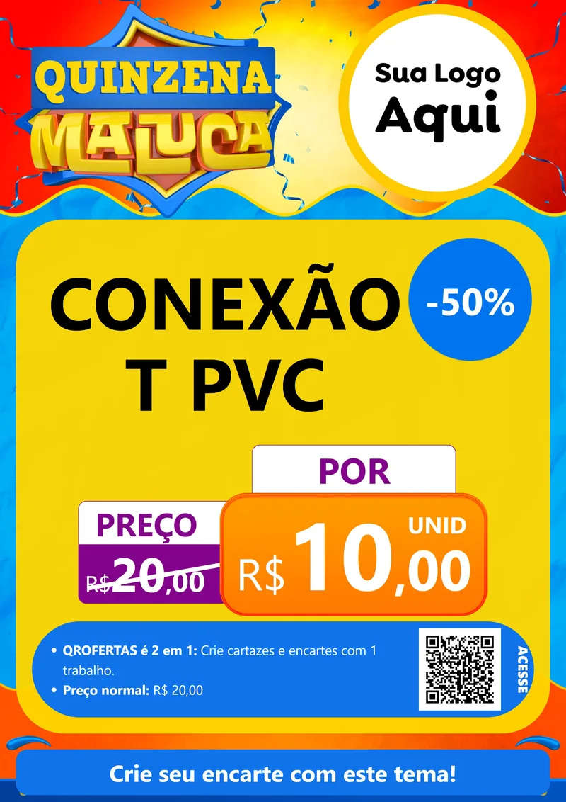 Modelo de Cartaz para Cartaz A4 Vertical com o tema Quinzena Maluca para Tubos e conexões