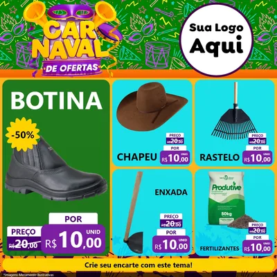 Modelo de Rede Social para Feed Facebook com o tema Carnaval de Ofertas para Agropecuária