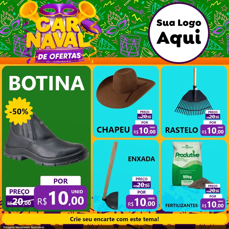Modelo de Rede Social para Feed Facebook com o tema Carnaval de Ofertas para Agropecuária