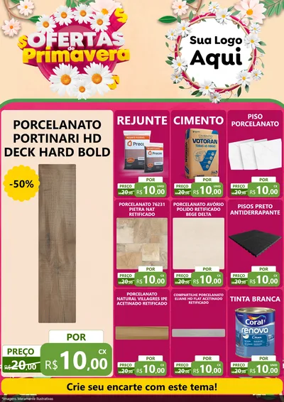 Modelo de Encarte para Encarte A4 Vertical com o tema Ofertas de Primavera para Pisos e revestimentos