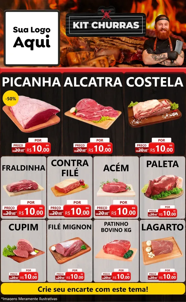 Modelo de Encarte para Encarte Grande com o tema Kit Churrasco para Açougue