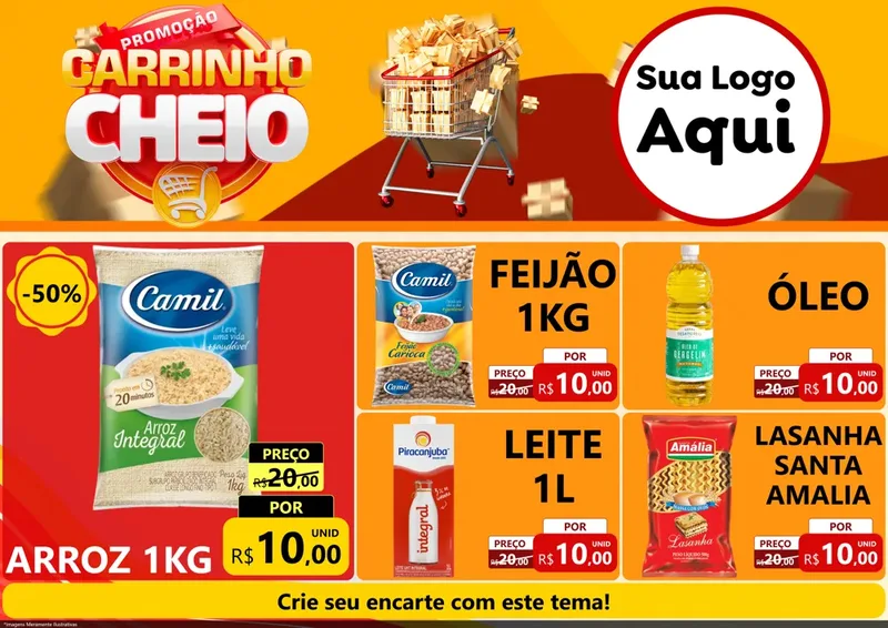 Modelo de Encarte para Encarte A4 Horizontal com o tema Promoção carrinho cheio para Supermercado