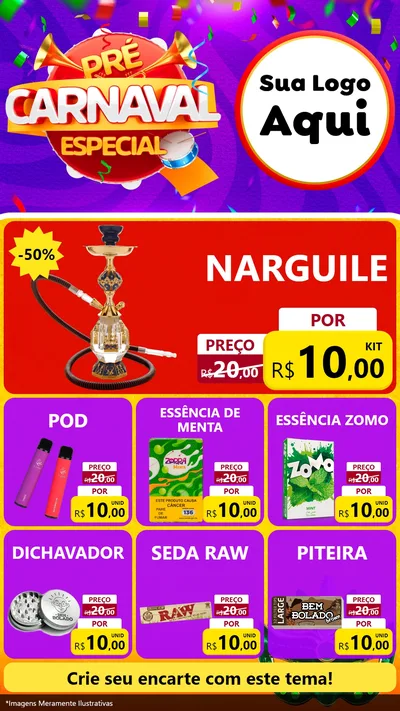 Modelo de Rede Social para Stories com o tema Pré-Carnaval Especial para Tabacaria