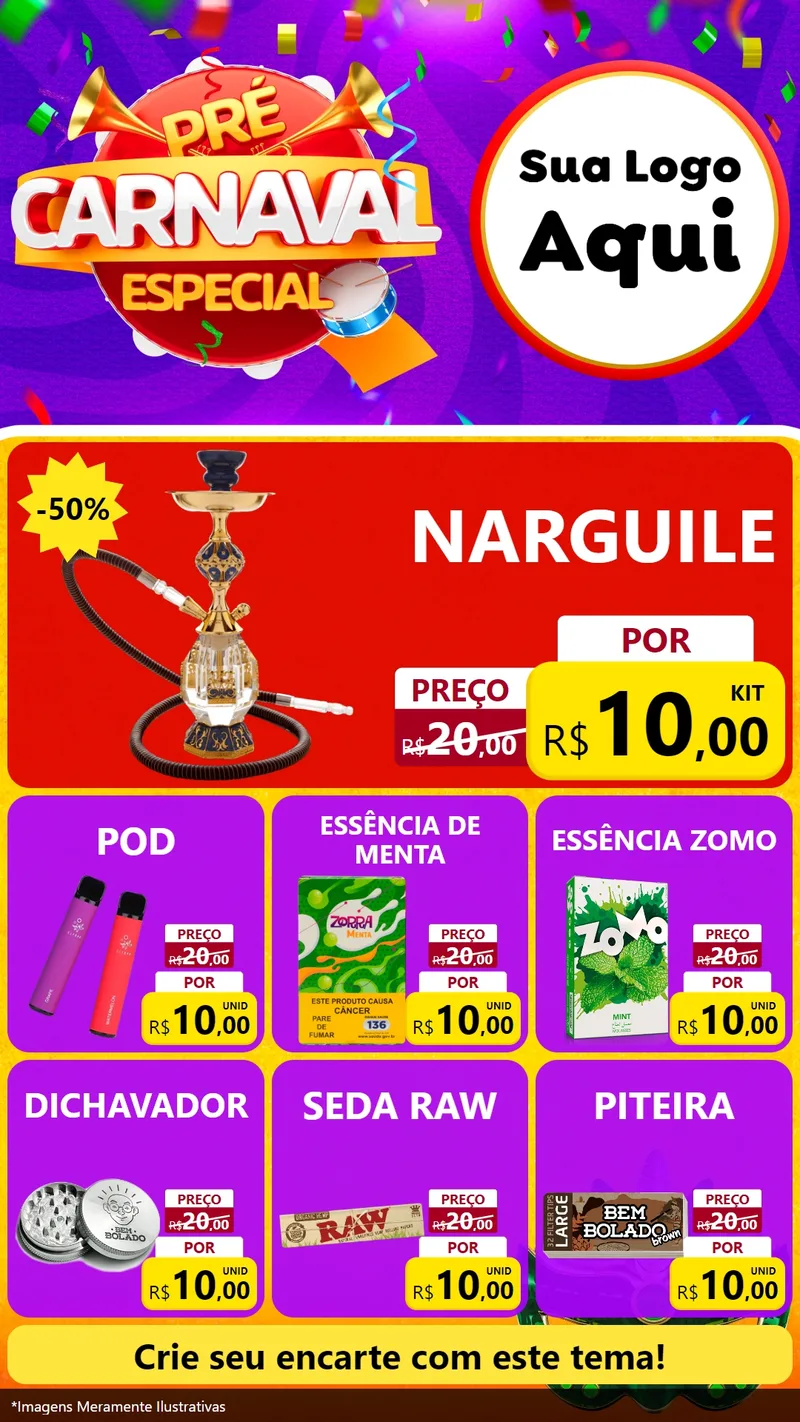 Modelo de Rede Social para Stories com o tema Pré-Carnaval Especial para Tabacaria