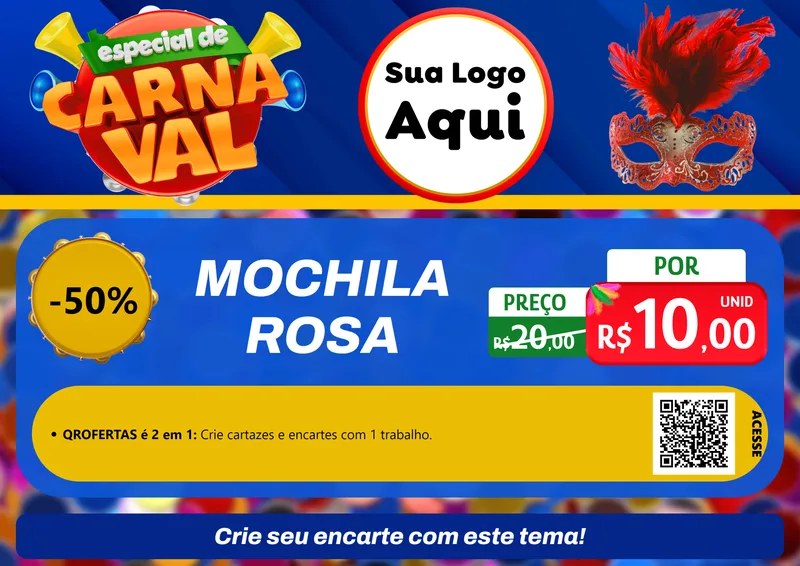 Modelo de Cartaz para Cartaz A4 Horizontal com o tema Especial de Carnaval para Papelaria