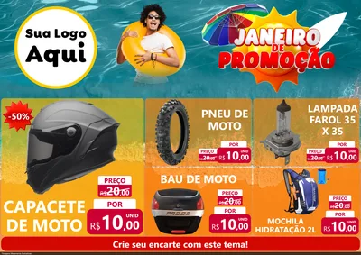 Modelo de Encarte para Encarte A4 Horizontal com o tema Janeiro de Promoção para Moto peças