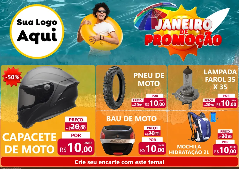 Modelo de Encarte para Encarte A4 Horizontal com o tema Janeiro de Promoção para Moto peças