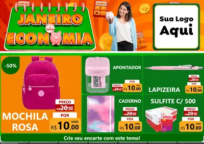 Modelo de Encarte para Encarte A4 Horizontal com o tema Janeiro da Economia para Papelaria
