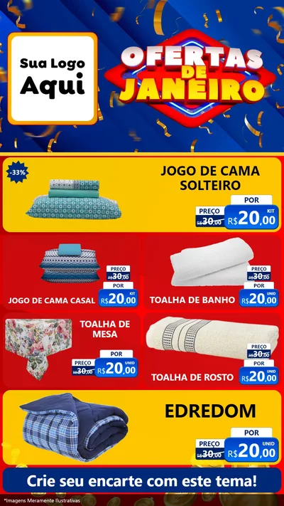 Modelo de TV para TV Vertical com o tema Ofertas de Janeiro para Cama, Mesa e Banho