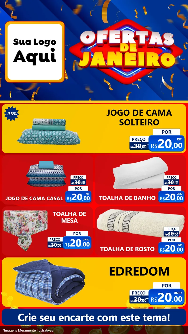 Modelo de TV para TV Vertical com o tema Ofertas de Janeiro para Cama, Mesa e Banho