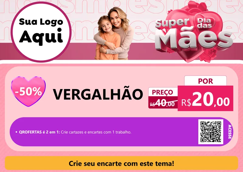 Modelo de Cartaz para Cartaz A4 Horizontal com o tema Super Dia Das Mães para Ferragens