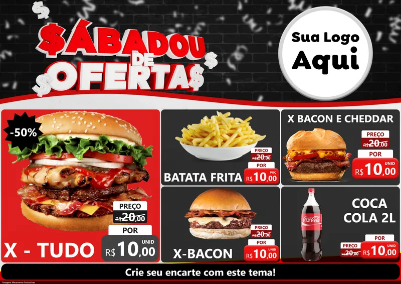 Modelo de Encarte para Encarte A4 Horizontal com o tema Sabadou de Ofertas para Hamburgueria