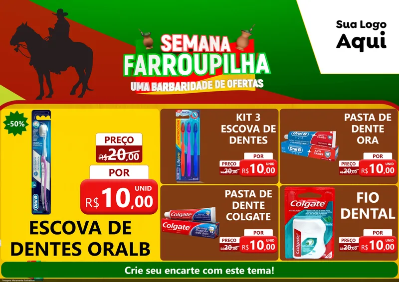 Modelo de Encarte para Encarte A4 Horizontal com o tema Semana Farroupilha - Uma Barbaridade de Ofertas para Higiene Pessoal