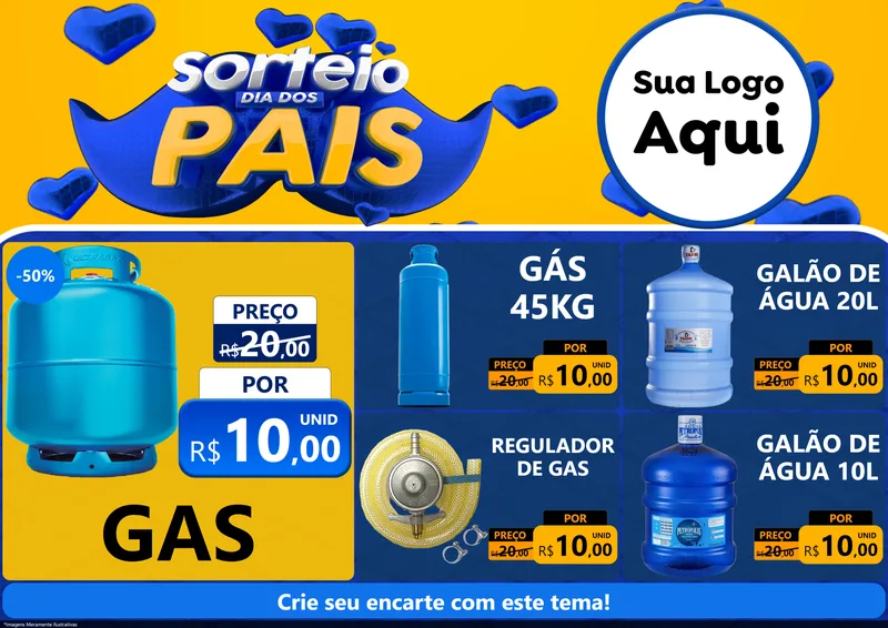 Modelo de Encarte para Encarte A4 Horizontal com o tema Sorteio Dia dos Pais para Água e gás